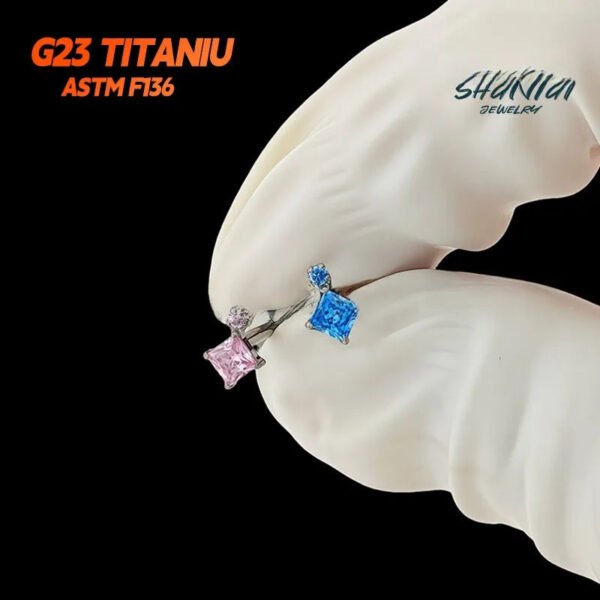 F136 Titanium Round Bottom Square Sugar Super Shiny 5A Zircon G23 Titanium Alloy Body Piercing Ear Bone Nail Jewelry Head