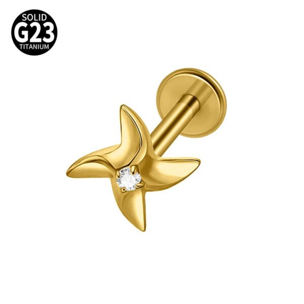 G23 Titanium Trendy Tulip Gold Steel Color Flat Back Pierced Earrings Butterfly Windmill Inlaid Zircon Elegant Romantic Jewelry Lip Stud Earrings