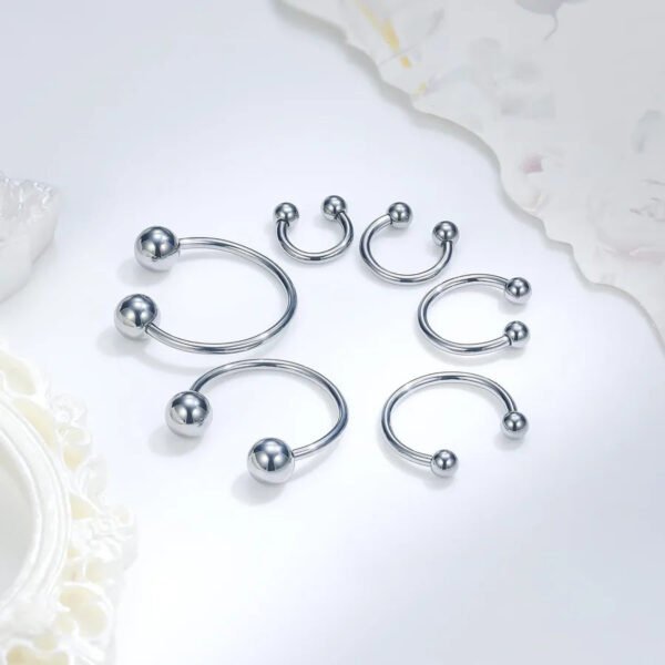 Titanium Alloy Inner Threaded Double Ball C Bar Lip Ring Horse Hoof Ear Bone Ring Lip Ring Fashionable Piercing Jewelry For Men And Women