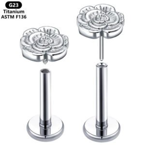 Titanium Alloy G23 Rose Flower Lip Stud Ear Bone Stud Insert Pin Style Tongue Stud Nose Stud Direct From Factory Source