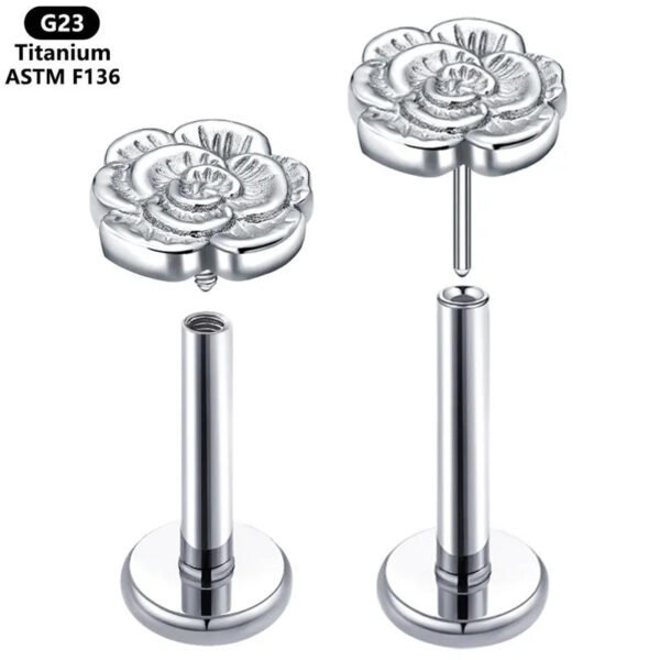 Titanium Alloy G23 Rose Flower Lip Stud Ear Bone Stud Insert Pin Style Tongue Stud Nose Stud Direct From Factory Source