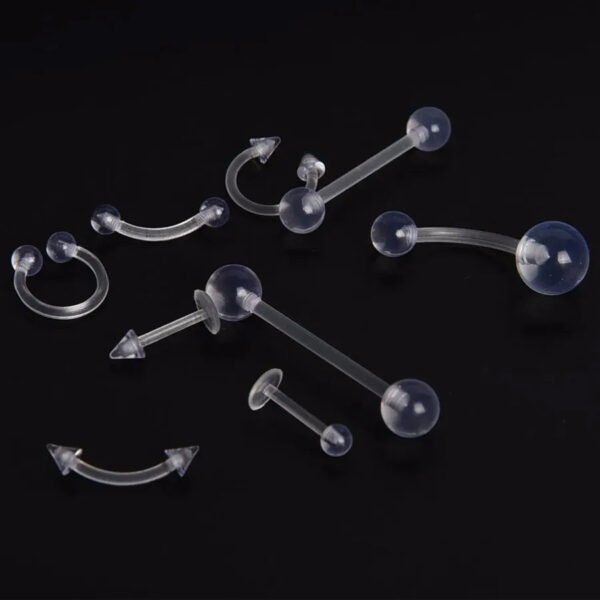 Hypoallergenic, Acrylic, Invisible, Lip, Ring, Belly Button, Navel, Tongue, Stud, Bar, Soft Rod, Horse Shoe, Ring, Eyebrow, Save, Piercing, Pregnancy, MRI scan.
