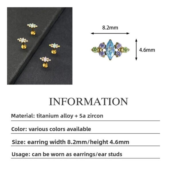 Titanium Alloy Ear Piercing F136 Inner Threaded G23 Titanium Inlaid Zirconia Studs Unisex Geometric Pattern Body Jewelry