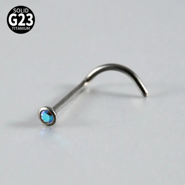 G23 Titanium, Screw, S Shape, Nose, Stud, Ring, Inlay Opal, Zircon, Colourful.
