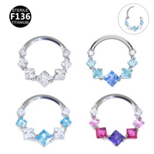 Titanium Alloy Square Color Spliced Zircon Nose Ring Nasal Septum Piercing Jewelry For Men And Women Suitable For Wedding And Birthday