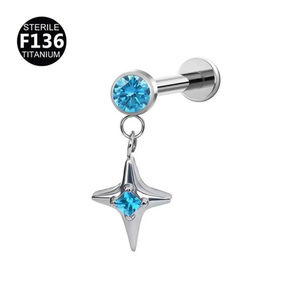 picture_e2a1ed9f-4d5b-47ef-bfc7-b9a4b613320a(2) Titanium Alloy F136 Titanium Threaded Set Diamond Lock Dragon Four-Pointed Star Pendant Stud Lip Bone Ear Piercing Jewelry