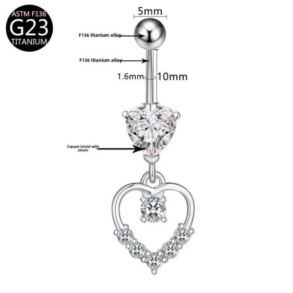 Implant Grade Titanium Flower Heart Dangly Belly Bar – Dainty Zirconia Navel Piercing, Hypoallergenic & Stylish