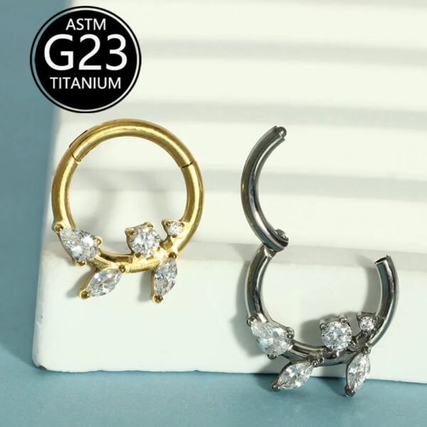 Simple Titanium Alloy ASTM F136 Zircon Leaf Nose Ring Ear Studs Ear Bone Ring Body Piercing Jewelry Fashionable Leaf Pattern