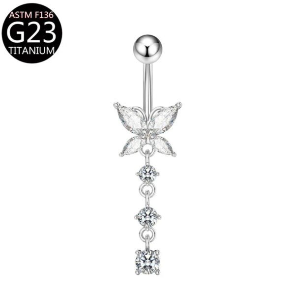 Implant Grade Titanium Flower Heart Dangly Belly Bar – Dainty Zirconia Navel Piercing, Hypoallergenic & Stylish