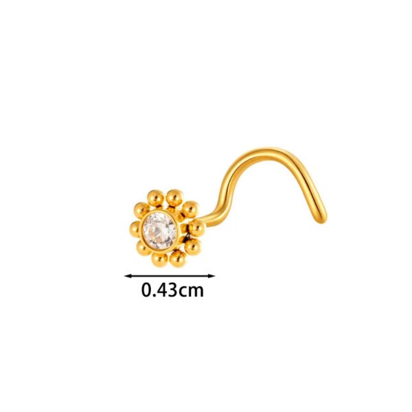 G23/F136 Titanium Alloy Inlaid Zircon Flower Heart S Rod Nose Stud Fashion Versatile Trendy Piercing Jewelry