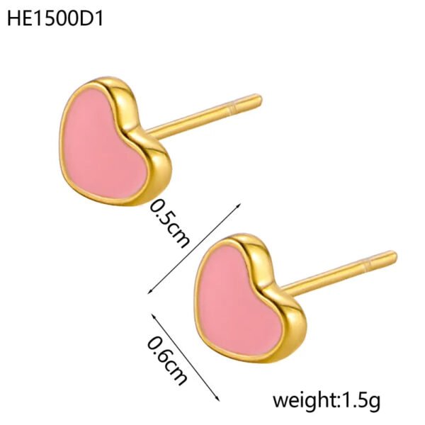 picture_e609c71c-237e-40fa-926b-46beb56abdb7(3) Heart Shaped, 14K Gold Plated, Titanium, Oil Drop, Enamel, Simple, Handmade, Colorful, Peach, Heart Earring, Cute, Sweet, Dainty, Lovely, Single.