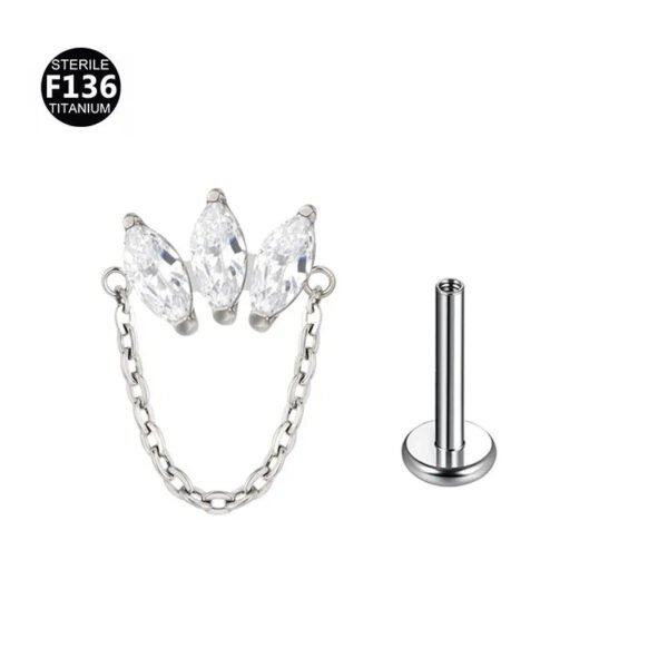 F136 Titanium Alloy, Flat back, Ear, Stud, Dangle, Chain, Earring, Helix, Internal Thread.