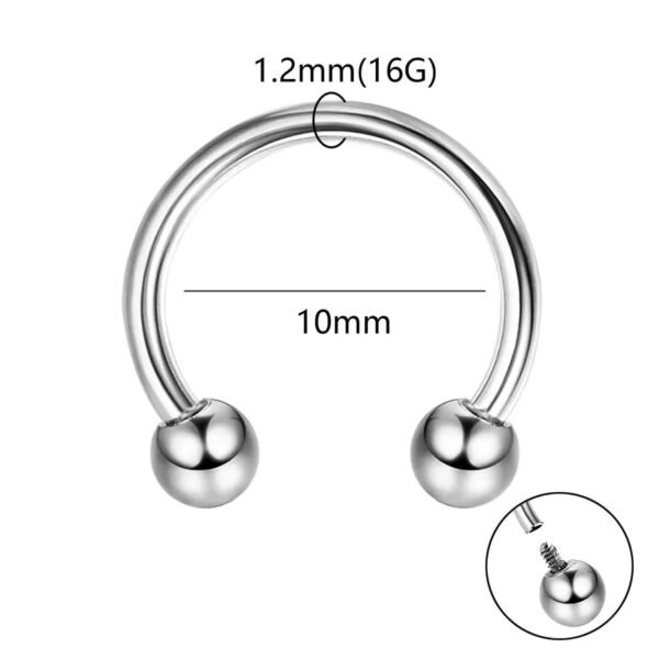 Titanium Alloy Inner Threaded Double Ball C Bar Lip Ring Horse Hoof Ear Bone Ring Lip Ring Fashionable Piercing Jewelry For Men And Women