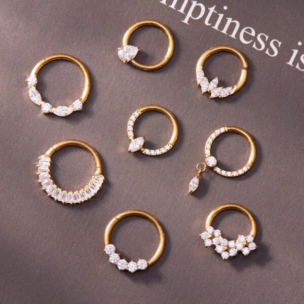 picture_e74f8e49-1fd3-4604-976d-4184098f4caf(2) Satan's Child Piercing Mermaid Titanium Alloy Zircon Nose Stud Gold-Plated Geometric Water Drop Heart-Shaped Sweet Cool Hot Girl Piercing Nose Ring Seamless Ring