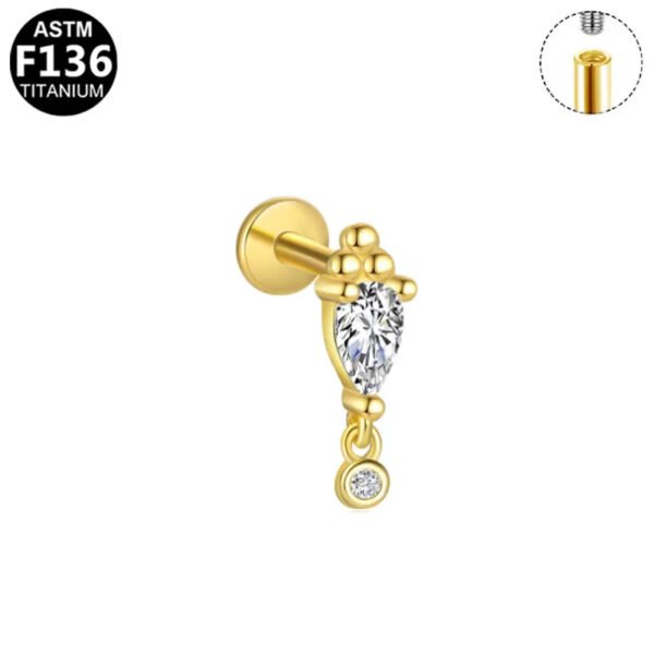 F136 Titanium, 14k Gold Plated, White Gold, Stud, Flat Back, Internal Thread, Lip, Ear, Cartlidge, Vertical Labret, Dangle, Elegant, Tree, Star, Leaves.