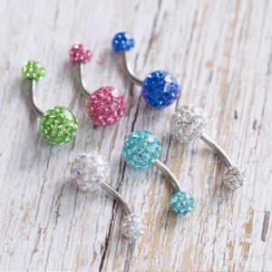 G23 Titanium, Alloy, Navel, Belly Button, Banana, Bar, Glowing Non-Shedding, Body Piercing, Jewellery, Zirconia Embedded, Colourful.