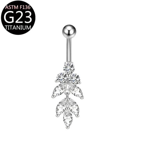 Implant Grade Titanium Flower Heart Dangly Belly Bar – Dainty Zirconia Navel Piercing, Hypoallergenic & Stylish