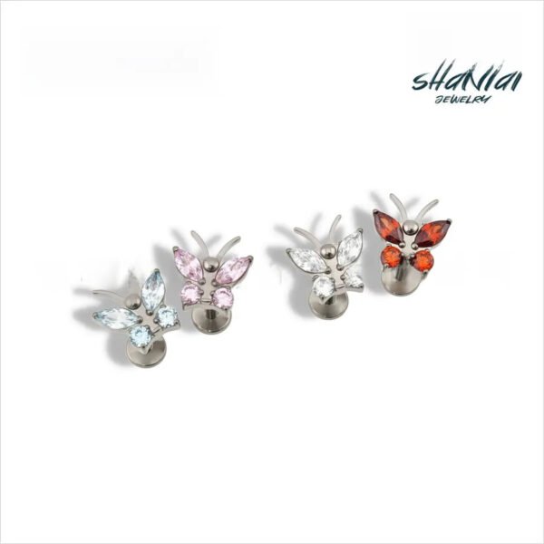 Butterfly Antenna Titanium Ear Cuff Embedded 5A Zircon Lip Stud G23 Titanium Alloy Body Piercing Jewelry Ear Bone Stud Unisex