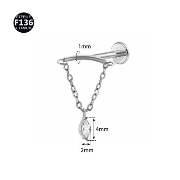 F136 Titanium, Alloy, Hidden Helix, Chain, Pendant, 0.9, Piercing Jewellery, Ear Cartridge, Stud, Lip, Vertical Labret, Flat Back, Drop, Earring, Unisex, Flower, Triangle.