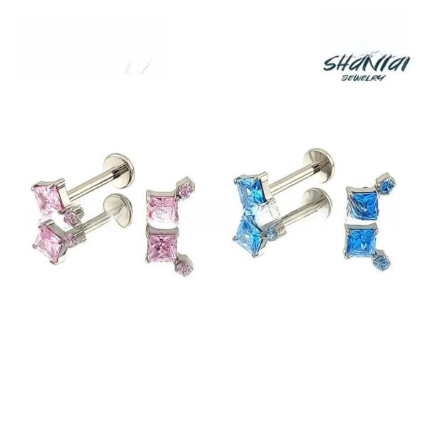 F136 Titanium Round Bottom Square Sugar Super Shiny 5A Zircon G23 Titanium Alloy Body Piercing Ear Bone Nail Jewelry Head