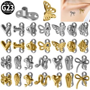 G23 Titanium Alloy Butterfly Skull Heart Piercing Studs Under-Skin Jewelry Skin Animal Snake Dolphin Bone Studs