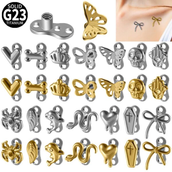 G23 Titanium Alloy Butterfly Skull Heart Piercing Studs Under-Skin Jewelry Skin Animal Snake Dolphin Bone Studs