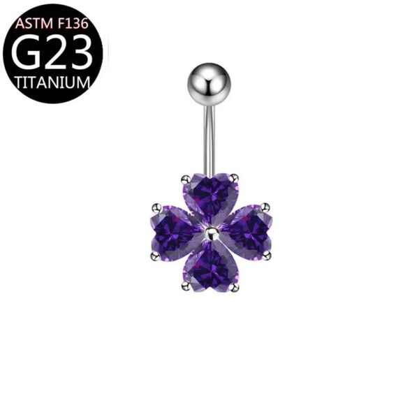Implant Grade Titanium Flower Heart Dangly Belly Bar – Dainty Zirconia Navel Piercing, Hypoallergenic & Stylish