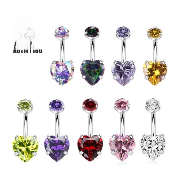 Titanium Heart Shaped Belly Button Ring Set With 5A Zirconia Heart G23 Titanium Alloy Body Piercing Jewelry Unisex