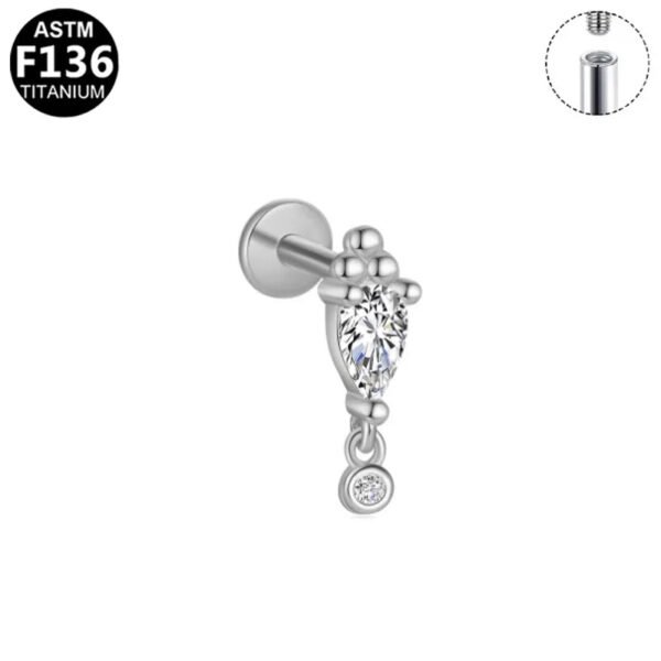 F136 Titanium, 14k Gold Plated, White Gold, Stud, Flat Back, Internal Thread, Lip, Ear, Cartlidge, Vertical Labret, Dangle, Elegant, Tree, Star, Leaves.