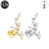 F136 Titanium, 14k Gold Plated, White Gold, Stud, Flat Back, Internal Thread, Lip, Ear, Cartlidge, Vertical Labret, Dangle, Elegant, Tree, Star, Leaves.