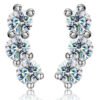 S925 Sterling Silver, Platinum Plated, Moissanite, Symmetrical, Three-stone, Stud Earrings, Pair, Dainty, Elegant, High End