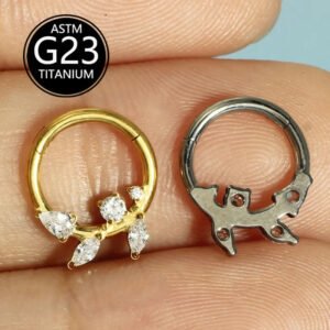 Simple Titanium Alloy ASTM F136 Zircon Leaf Nose Ring Ear Studs Ear Bone Ring Body Piercing Jewelry Fashionable Leaf Pattern