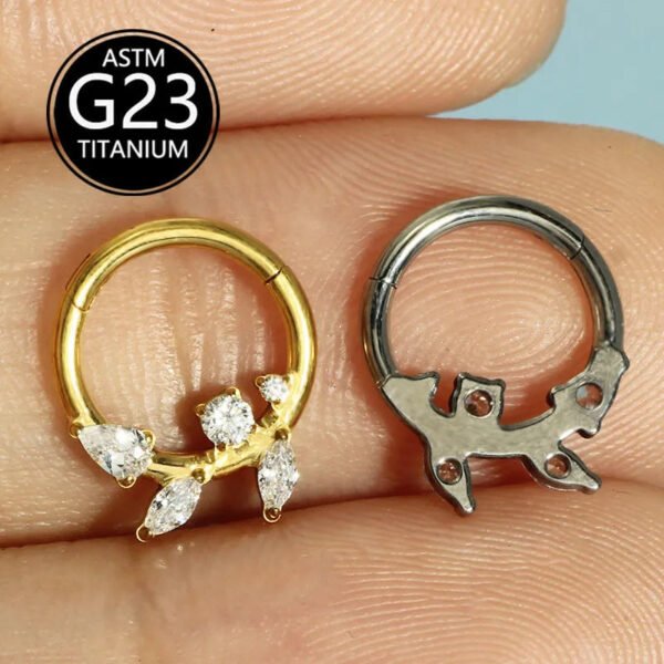 Simple Titanium Alloy ASTM F136 Zircon Leaf Nose Ring Ear Studs Ear Bone Ring Body Piercing Jewelry Fashionable Leaf Pattern