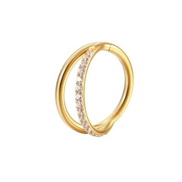 Seamless Titanium Alloy Nose Ring With Zirconia Stones Diagonal Two-Circle Piercing Jewelry Fashionable In