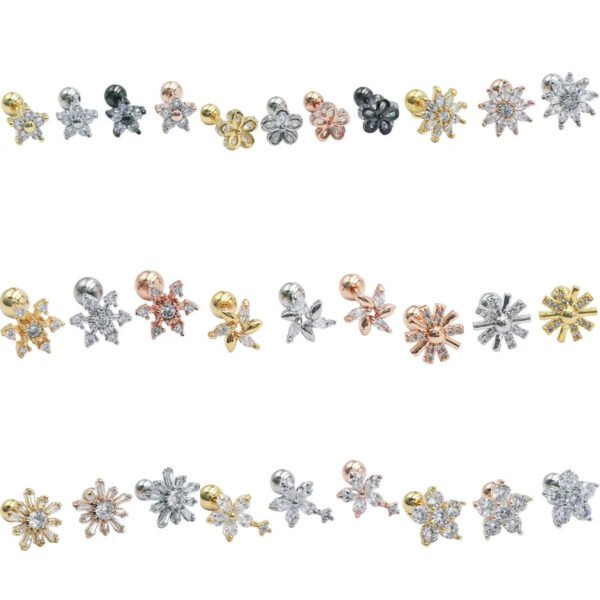 New Titanium Steel, Threaded, Zirconia, Flower, Earring, Embedded, Fine, Ear, Jewellery, Bohemian, Dainty