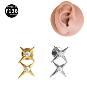 Titanium Ear Bone Studs Lip Studs Twin Star Cross Set Diamond Ear Bone Studs 1.2mm Shaft Body Piercing Jewelry