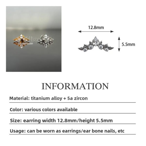 G23 Titanium, Ear, Stud, Set With Zirconia, Piercing, Jewellery, Inner Thread, Lip, Cartilage, Helix, Flat, Tiara, Dainty, Elegant