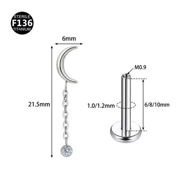F136 Titanium Anchor Pendant Internal Thread Lip Stud Moon Maple Leaf Smiley Face Pendant Zircon Earring Lip Ring 0.9 Thread