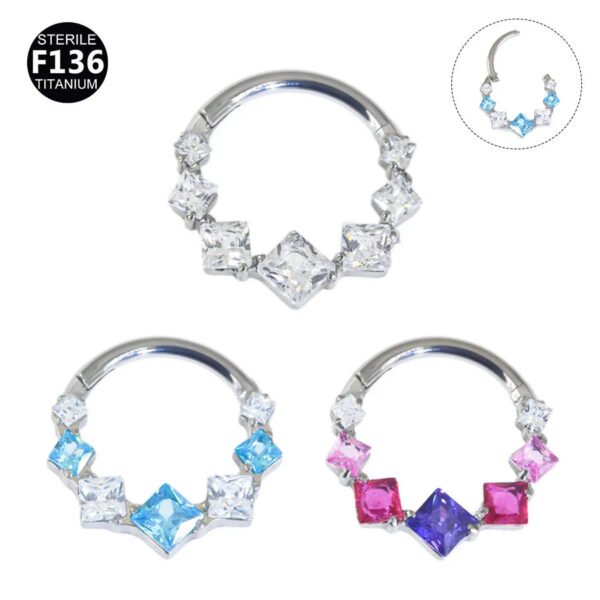picture_f5232e39-931b-4077-8f2f-25e18dbb7930(2) Titanium Alloy Square Color Spliced Zircon Nose Ring Nasal Septum Piercing Jewelry For Men And Women Suitable For Wedding And Birthday