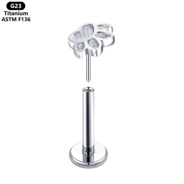 Titanium Alloy F136 Cat Claw Lip Studs Floral Implant Grade Human Piercing Jewelry Polished Finish Anniversary Birthday Party Festive