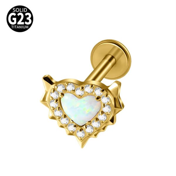 G23 Titanium Alloy Opal Flat Back Piercing Earrings Heart Sun Inlaid Zircon Elegant Hanging Pendant Romantic Classic Jewelry Daily Wear Lip Stud Earrings