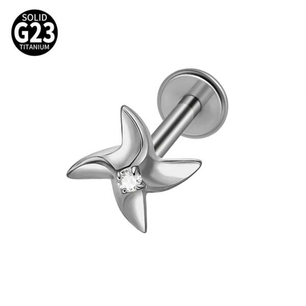 G23 Titanium Trendy Tulip Gold Steel Color Flat Back Pierced Earrings Butterfly Windmill Inlaid Zircon Elegant Romantic Jewelry Lip Stud Earrings