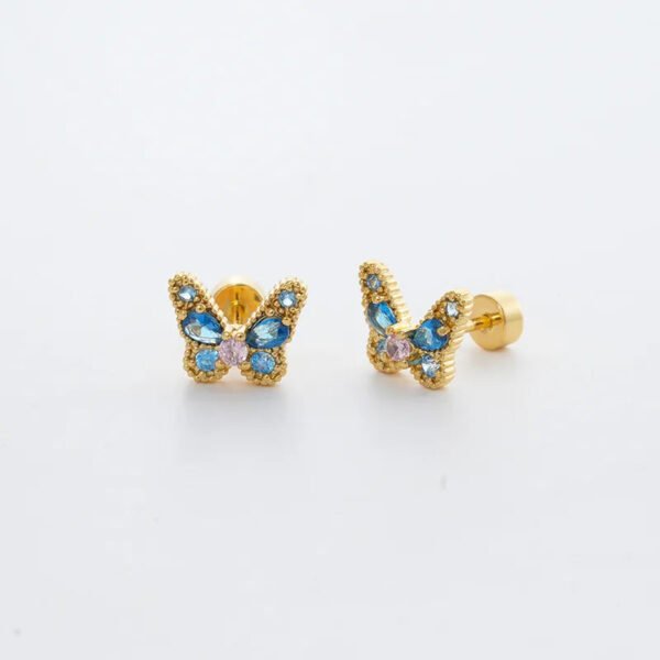 Trendy Women's High-End Gold Plated Titanium Steel Screw Back Earrings Pearl Colorful Diamond Butterfly Ear Studs Ins Style