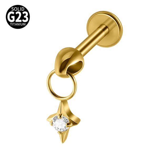 G23 Titanium Alloy Opal Flat Back Piercing Earrings Heart Sun Inlaid Zircon Elegant Hanging Pendant Romantic Classic Jewelry Daily Wear Lip Stud Earrings