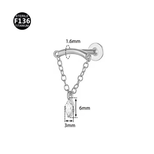 F136 Titanium, Alloy, Hidden Helix, Chain, Pendant, 0.9, Piercing Jewellery, Ear Cartridge, Stud, Lip, Vertical Labret, Flat Back, Drop, Earring, Unisex, Flower, Triangle.