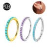 New F136 Titanium Green Stone Thin Rod 0.8/1.0 6-12mm Inner Diameter Nose Ring Ear Hoop Lip Ring Geometric Pattern Unisex