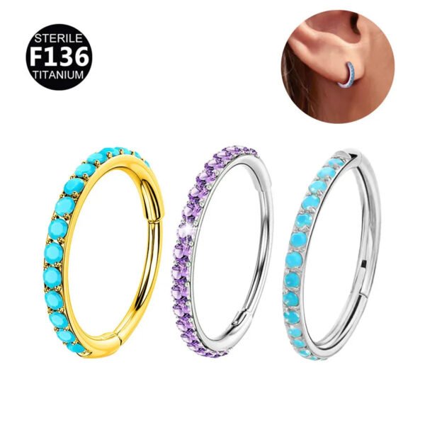 New F136 Titanium Green Stone Thin Rod 0.8/1.0 6-12mm Inner Diameter Nose Ring Ear Hoop Lip Ring Geometric Pattern Unisex