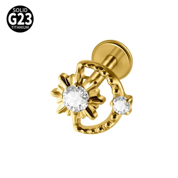 G23 Titanium Alloy Opal Flat Back Piercing Earrings Heart Sun Inlaid Zircon Elegant Hanging Pendant Romantic Classic Jewelry Daily Wear Lip Stud Earrings