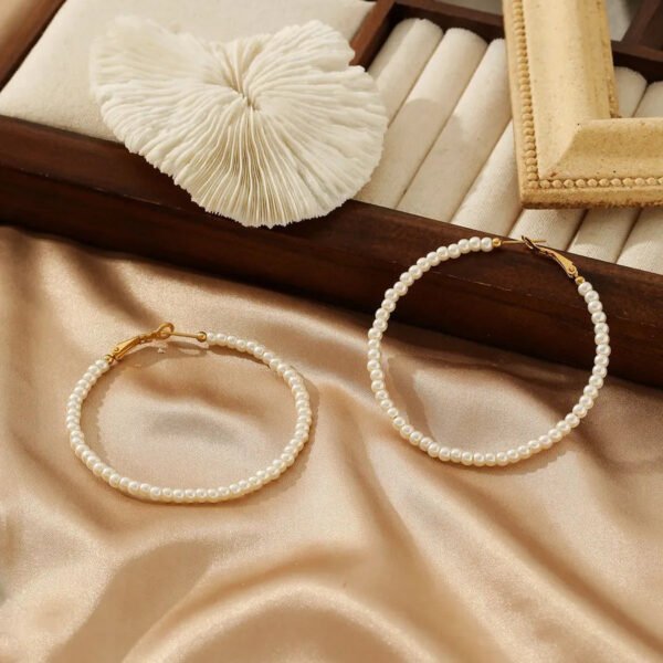 Titanium, 18K Gold Plated, Pearl, Shell, Beaded, Hoops, Earrings, Jewellery, Pair.