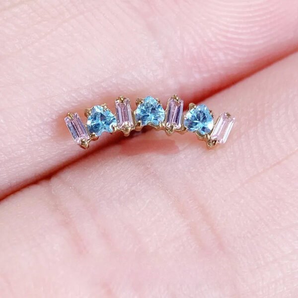 G23 Titanium, Ear, Stud, Cloud, Ladder, Set With Heart Shaped, Zirconia, Piercing, Jewellery, Lip, Curved, Dainty, Flat Back